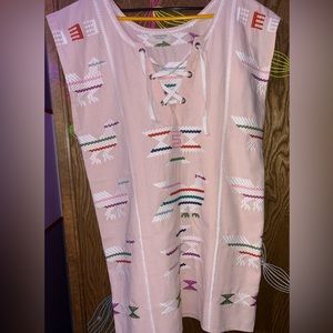 Valiante Anthropologie Tijuana Panay Embroidered Caftan Poncho in Soft Pink New